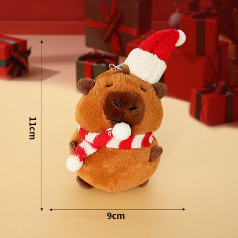 11CM Christmas Capybara Keychain Plush Toys Cartoon Soft Stuffed Animals Dolls Mascot Birthday Xmas Gift