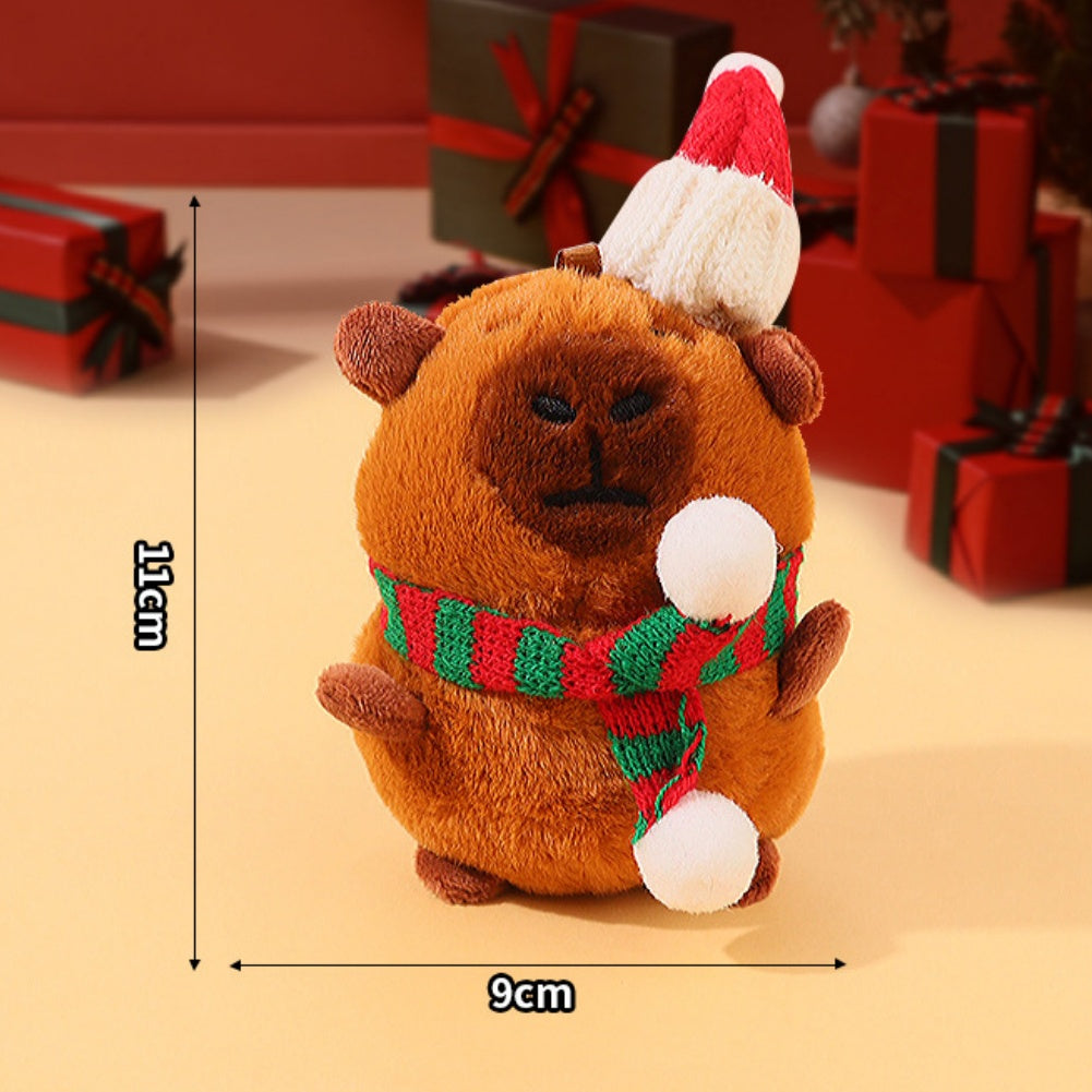 11CM Christmas Capybara Keychain Plush Toys Cartoon Soft Stuffed Animals Dolls Mascot Birthday Xmas Gift