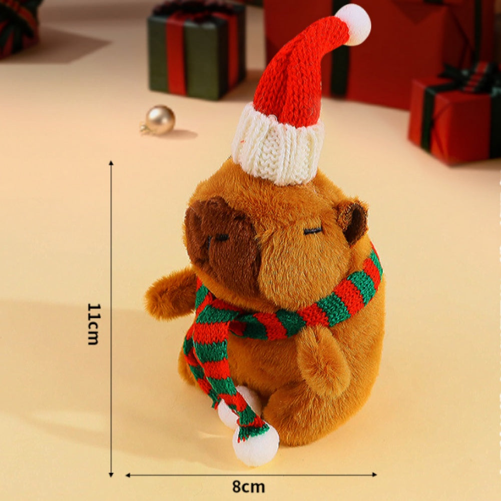 11CM Christmas Capybara Keychain Plush Toys Cartoon Soft Stuffed Animals Dolls Mascot Birthday Xmas Gift