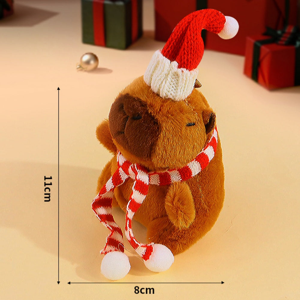 11CM Christmas Capybara Keychain Plush Toys Cartoon Soft Stuffed Animals Dolls Mascot Birthday Xmas Gift