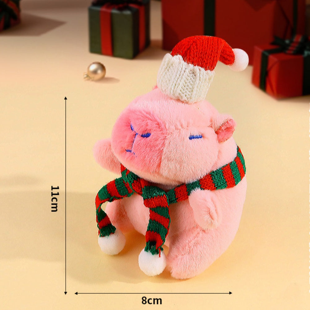 11CM Christmas Capybara Keychain Plush Toys Cartoon Soft Stuffed Animals Dolls Mascot Birthday Xmas Gift