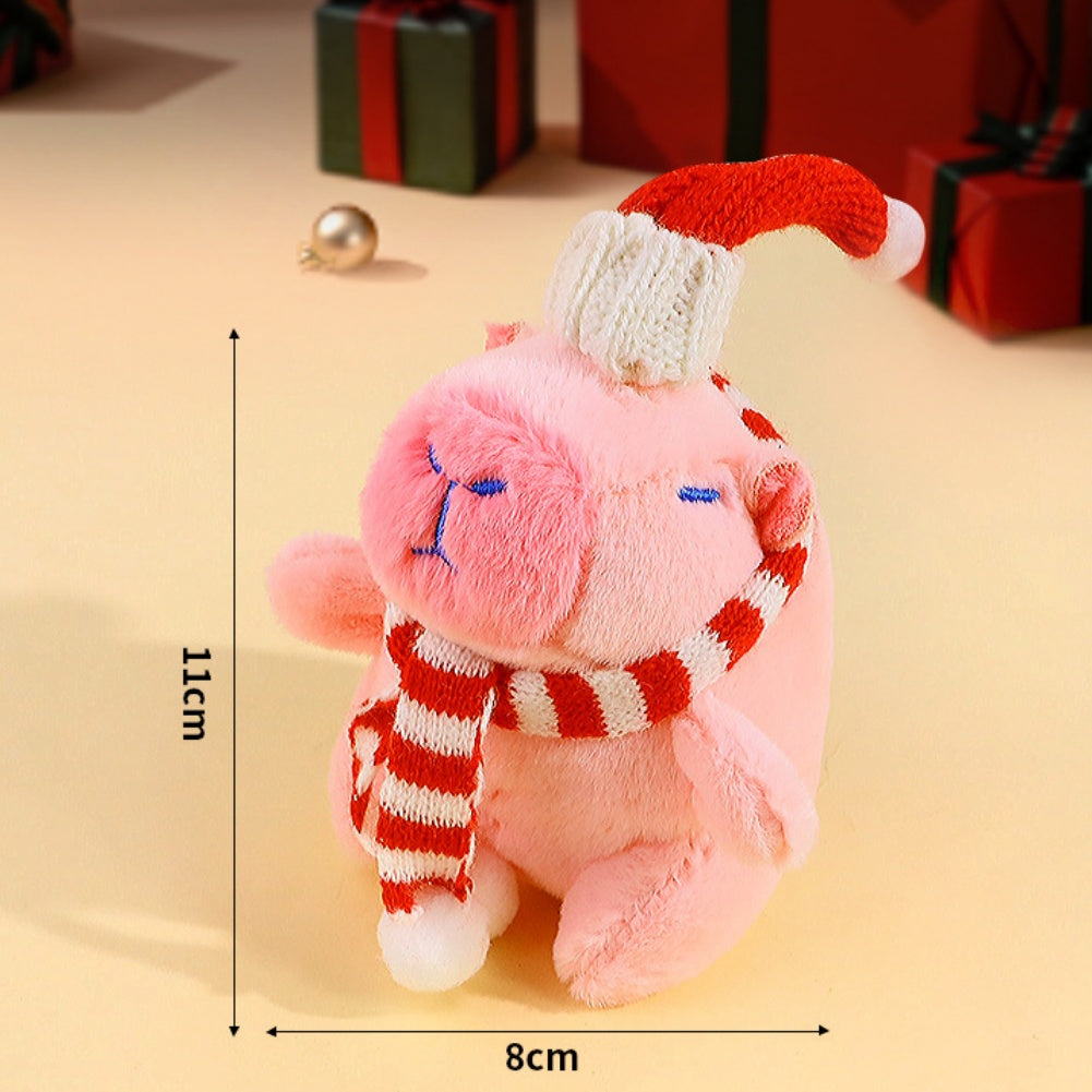 11CM Christmas Capybara Keychain Plush Toys Cartoon Soft Stuffed Animals Dolls Mascot Birthday Xmas Gift