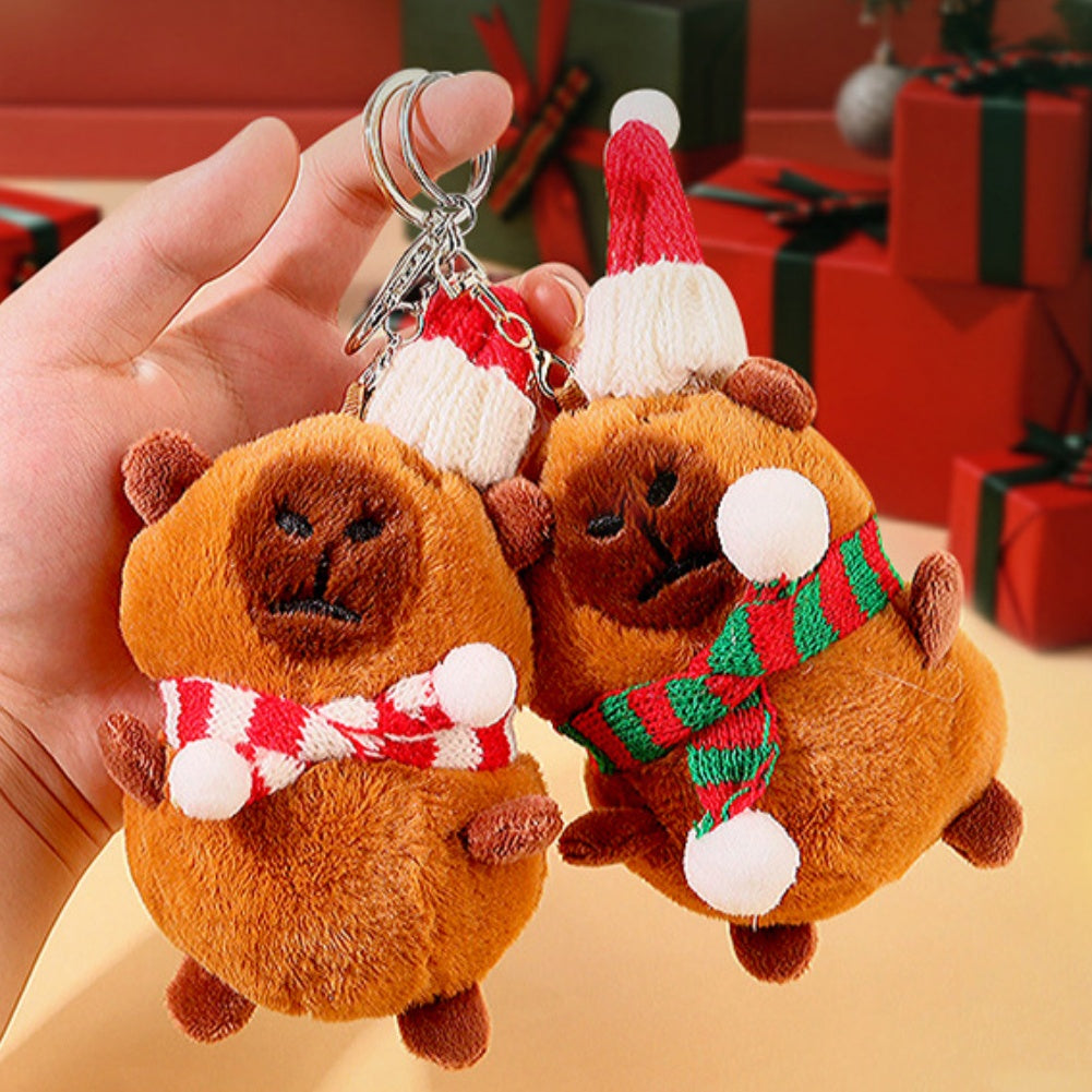 11CM Christmas Capybara Keychain Plush Toys Cartoon Soft Stuffed Animals Dolls Mascot Birthday Xmas Gift