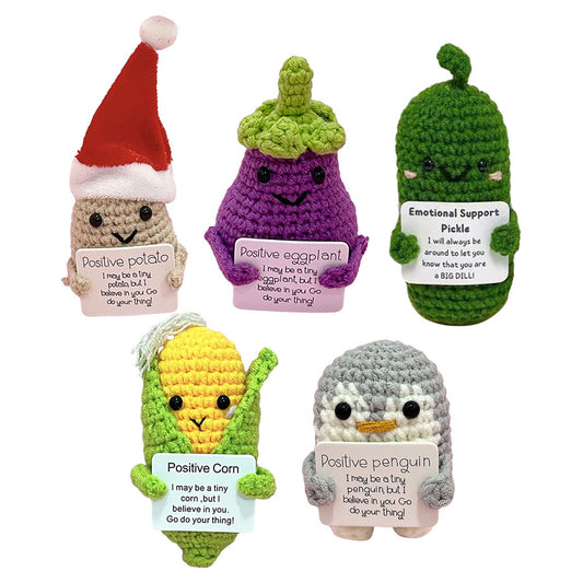 5 Pces Cute Positive Energy Cucumber Eggplant Cosplay Handmade Knitted Toys Dolls Mascot Gifts