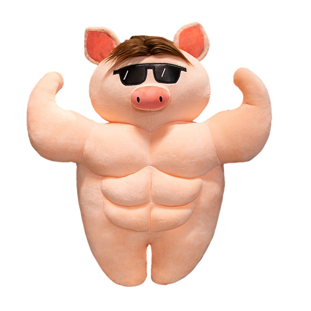 55CM Funny Sunglasses Muscle Pig Cosplay Plush Toys Cartoon Soft Stuffed Dolls Mascot Birthday Xmas Gift