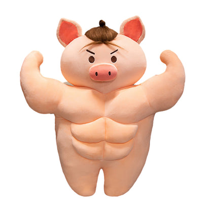 55CM Funny Sunglasses Muscle Pig Cosplay Plush Toys Cartoon Soft Stuffed Dolls Mascot Birthday Xmas Gift