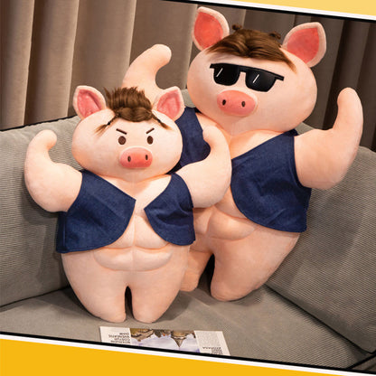55CM Funny Sunglasses Muscle Pig Cosplay Plush Toys Cartoon Soft Stuffed Dolls Mascot Birthday Xmas Gift