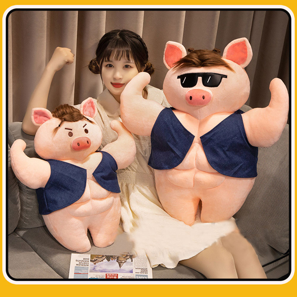 55CM Funny Sunglasses Muscle Pig Cosplay Plush Toys Cartoon Soft Stuffed Dolls Mascot Birthday Xmas Gift